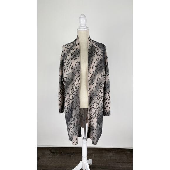 360 Cashmere Animal Print Open Front Long Cardigan Womens Size Medium Grey - Picture 1 of 10